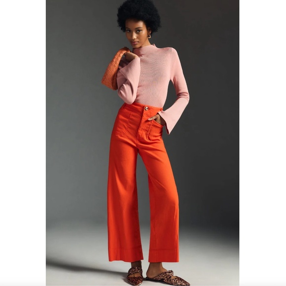 ANTHROPOLOGIE MAEVE THE Colette Cropped Wide Leg Pant in Orange - 26 - Picture 1 of 11